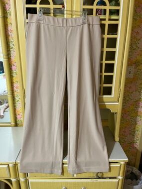 dennis basso Wide Leg Knit Pants in Light Beige